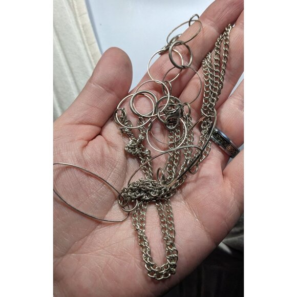 Open Link Silver Tone Layered Chain Necklace - Picture 6 of 7